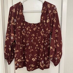 Madewell Floral Smocked Blouse - Burgundy